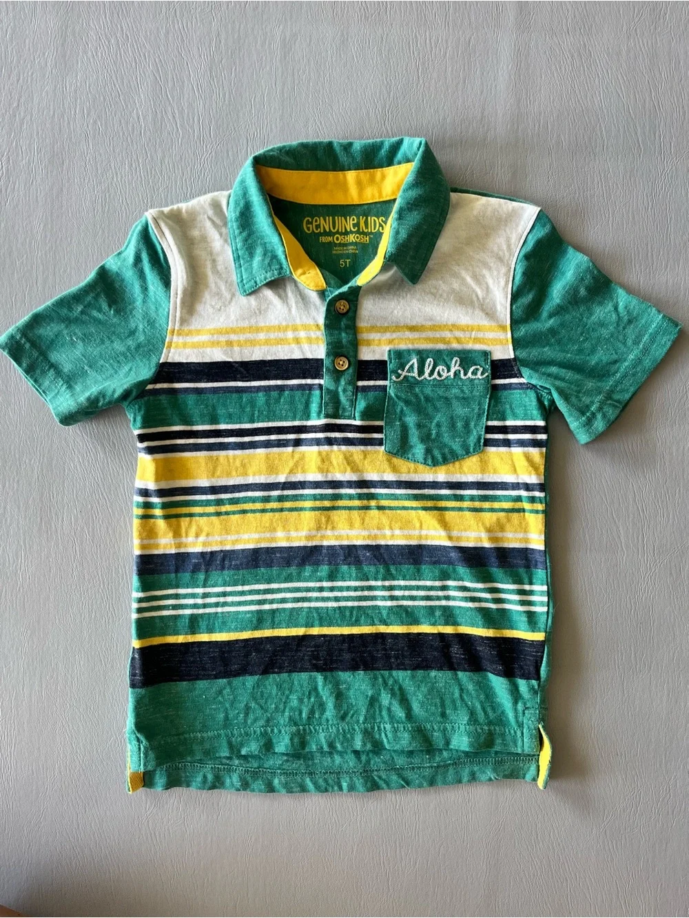 OshKosh B'gosh Green Striped Polo with Yellow & Navy Accents